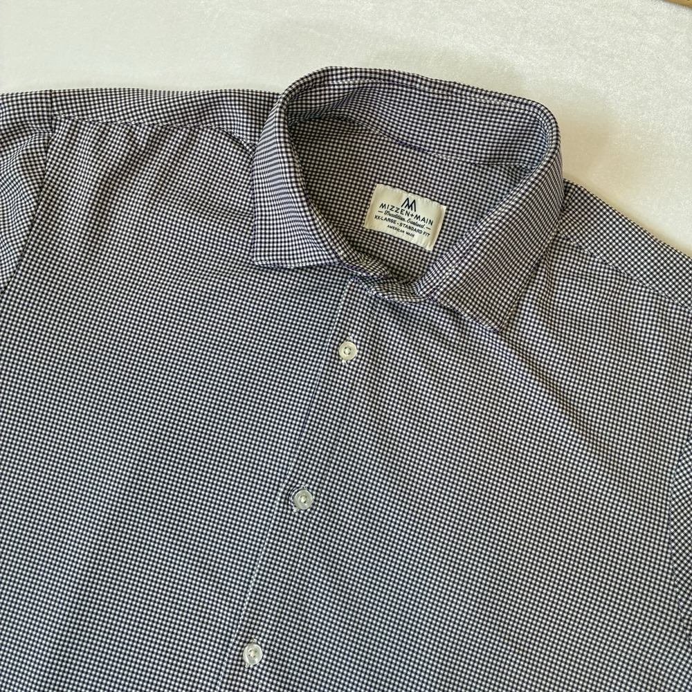 Mizzen+Main Shirt Mens XXL Purple Gingham Performance Standard Fit‎ Button Up